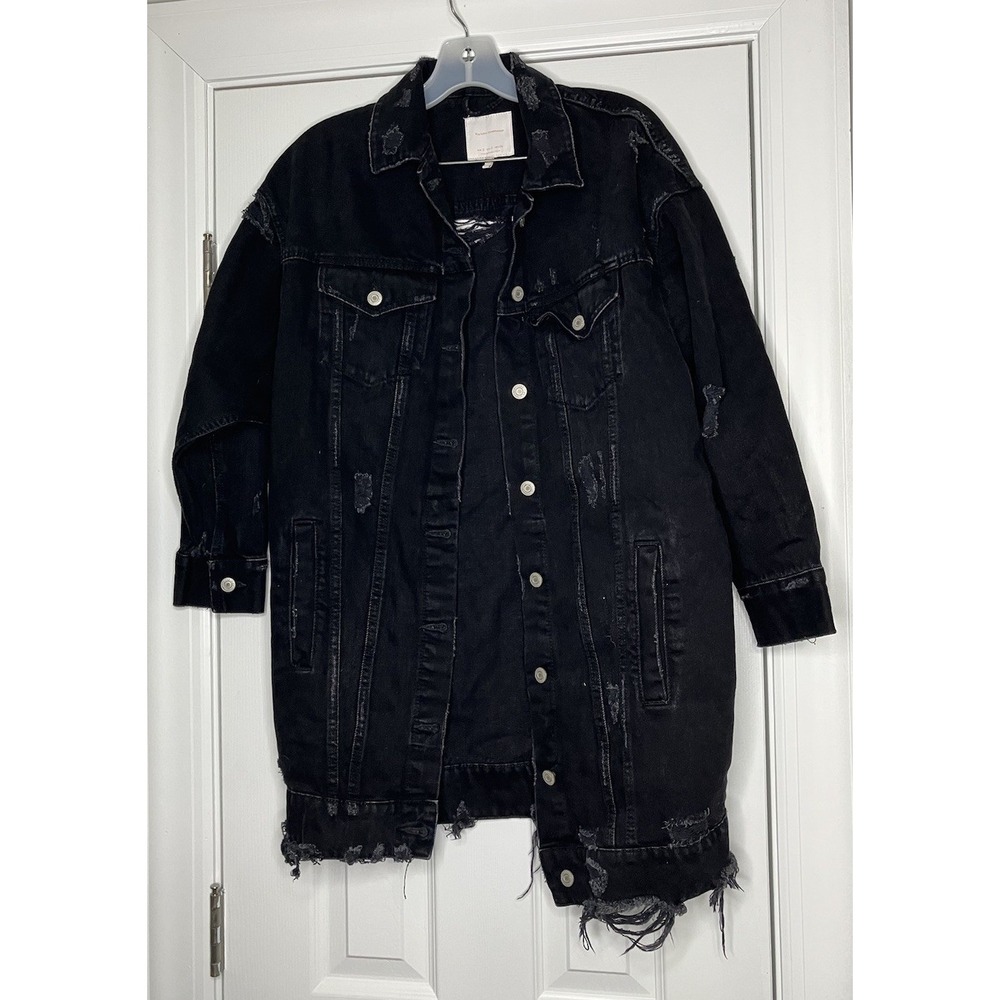 Zara Trafaluc Denimwear‎ Women's Oversized Distressed Jean Jacket Black Small